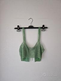 top brillantini verde e argento 