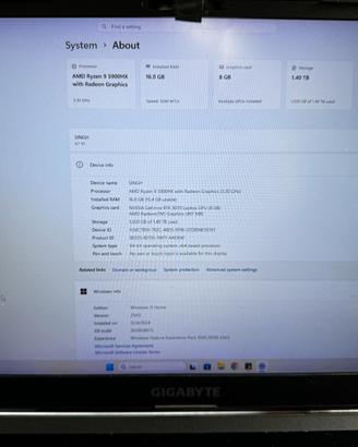 Gigabyte a7 x1 portatile rtx 3070 da gaming laptop