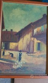 quadri rurale cortile oche firmato
