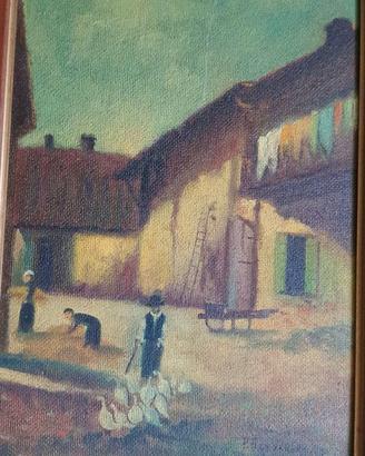 quadri rurale cortile oche firmato