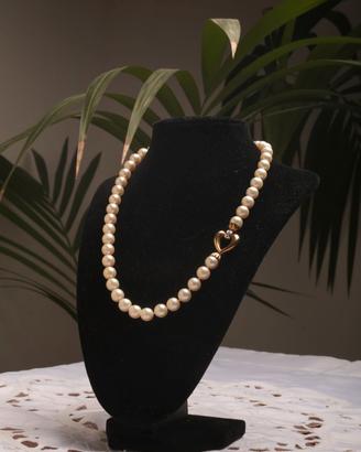Collana di perle vere - oro 18 kt 750 diamante