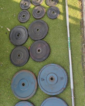Kit 80 kg pesi dischi ghisa + bilanciere palestra 