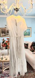 Vestito, abito lungo bianco cotone pizzo