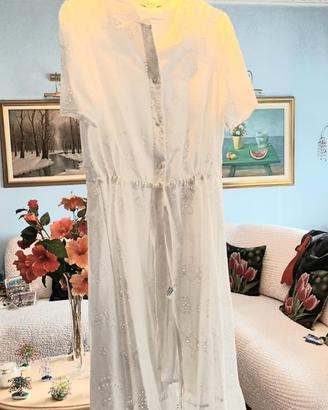 Vestito, abito lungo bianco cotone pizzo