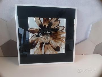 Quadro Moderno con Fiore in Vetro di Murano Fuso