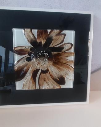 Quadro Moderno con Fiore in Vetro di Murano Fuso