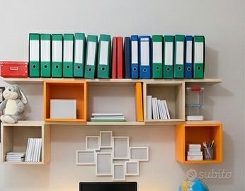 Scrivania Doppia, Cassettiera, Libreria e 2 sedie