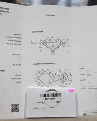 Diamante 0.95 ct Cert. IGI