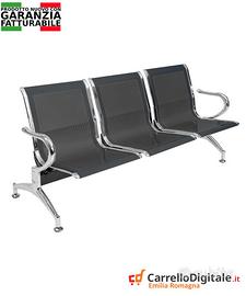 Panca per sala dattesa 3 posti in acciaioNero