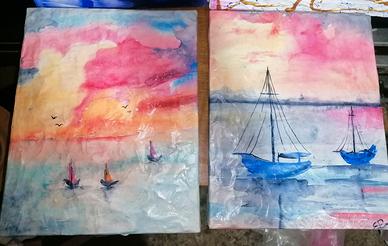 Coppia di dipinti su tela - Paesaggi marini