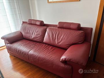 DIVANO ROSSO BORDOUX IN FIOR FIORE DI PELLE