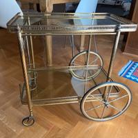 Carrello portavivande in vetro e ottone, anni 60