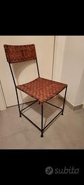 2 sedie artigianali in ferro e cuoio intrecciato