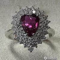 ANELLO ORO 18kt. DIAMANTI E RUBINO NATURALE CUORE