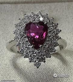 ANELLO ORO 18kt. DIAMANTI E RUBINO NATURALE CUORE