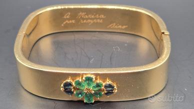 BRACCIALE A SCHIAVA IN ORO CON SMERALDI E  ZAFFIRI