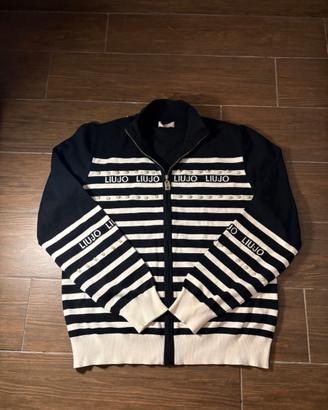 Liu Jo Cardigan Zip Righe Perle Nera Bianca  S