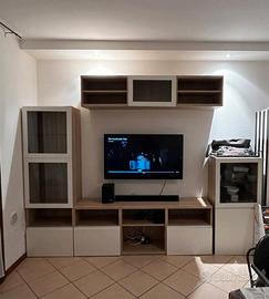 Parete attrezzata TV 300 cm rovere con vetrinetta