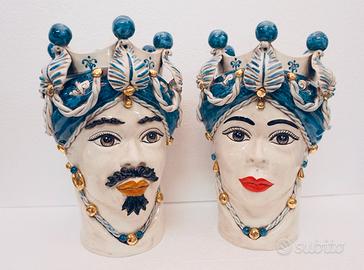 Teste di Moro di Caltagirone e Oro Zecchino h40 cm