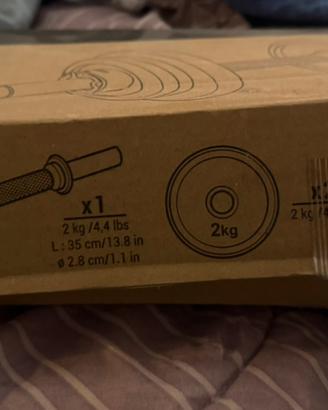 2 manubri con pesi in alluminio ,,1 manubrio ghisa