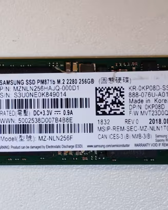 Samsung PM871b M2 M.2 2280 Sata  SSD 256 GB - 92%