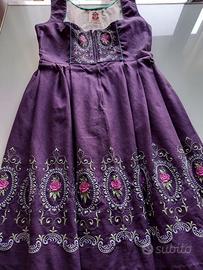 Abito tirolese cotone viola tg.44 ricamato vintage