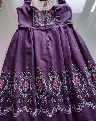 Abito tirolese cotone viola tg.44 ricamato vintage