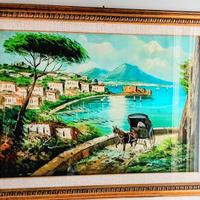 Quadro, Golfo di napoli dipinto su tela firmato.