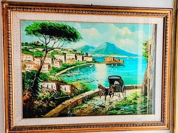 Quadro, Golfo di napoli dipinto su tela firmato.