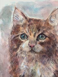 Disegno Acquerello Gatto Quadro