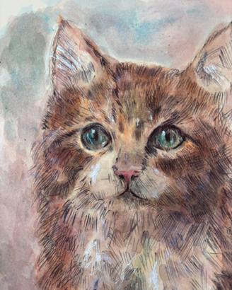 Disegno Acquerello Gatto Quadro