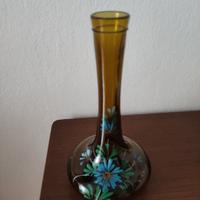 Vaso vetro ambrato dipinto a mano