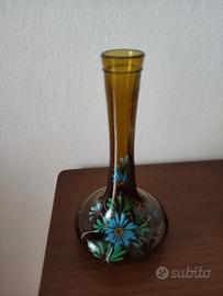 Vaso vetro ambrato dipinto a mano