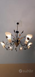 Lampadario vintage in ferro battuto e vetro
