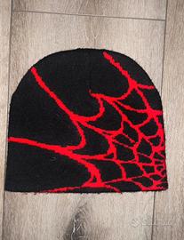 berretto beanie nero (Y2K) con ragnatelta rossa