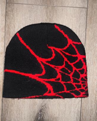 berretto beanie nero (Y2K) con ragnatelta rossa