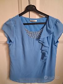 blusa elegante Azzurra Elisa landri perle e strass
