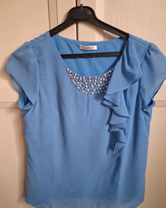 blusa elegante Azzurra Elisa landri perle e strass