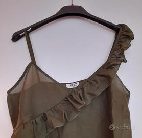 Top Liu Jo verde militare in misto cotone-seta