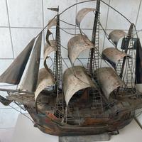 Grande Veliero Metallo 106cm - Scultura Vintage De