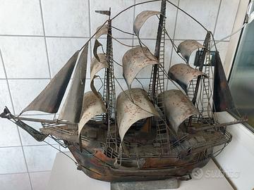 Grande Veliero Metallo 106cm - Scultura Vintage De