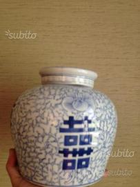 Vaso potiche porcellana cinese bianca e blu