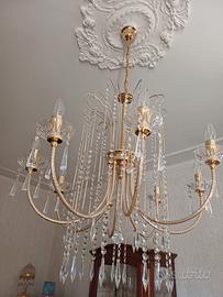 Lampadario a cascata cristallo Swarovski e oro