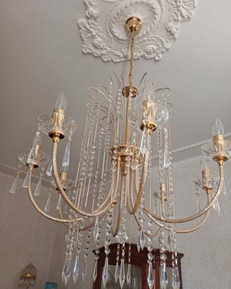 Lampadario a cascata cristallo Swarovski e oro