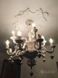 Lampadario in ceramica di Bassano angeli e fiori