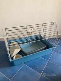 gabbia coniglio + lettiera esterna + pellet