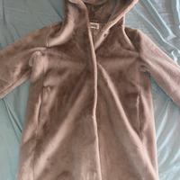 pelliccia con cappuccio e bottoni beige