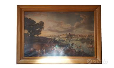 Quadro Canaletto '700 vetro, grande cornice legno
