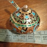 Saliera asiatica vintage, argento, cloisonné.