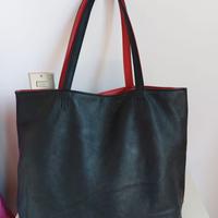 Borsa bicolore rossa e nera ecopelle